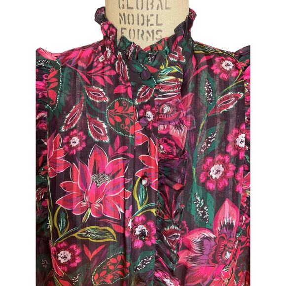 NWT Divine Heritage Bib Front Floral Ruffle Blouse Top Pink Size Small - Picture 6 of 9